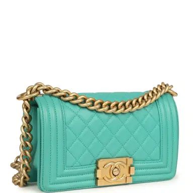Chanel Pre-owned Chanel Small Boy Bag Turquoise Lambskin Antique Gold Hardware | Thumbnail 2 Chanel Pre-owned Chanel Small Boy Bag Turquoise Lambskin Antique Gold Hardware | Thumbnail 2