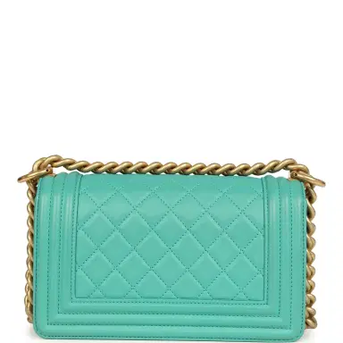 Chanel Pre-owned Chanel Small Boy Bag Turquoise Lambskin Antique Gold Hardware | Thumbnail 4 Chanel Pre-owned Chanel Small Boy Bag Turquoise Lambskin Antique Gold Hardware | Thumbnail 4