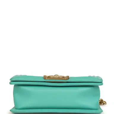 Chanel Pre-owned Chanel Small Boy Bag Turquoise Lambskin Antique Gold Hardware | Thumbnail 6 Chanel Pre-owned Chanel Small Boy Bag Turquoise Lambskin Antique Gold Hardware | Thumbnail 6