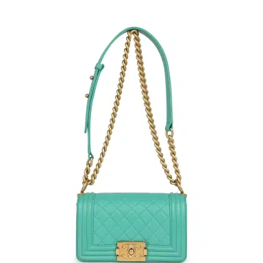 Chanel Pre-owned Chanel Small Boy Bag Turquoise Lambskin Antique Gold Hardware | Thumbnail 7 Chanel Pre-owned Chanel Small Boy Bag Turquoise Lambskin Antique Gold Hardware | Thumbnail 7