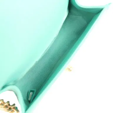 Chanel Pre-owned Chanel Small Boy Bag Turquoise Lambskin Antique Gold Hardware | Thumbnail 8 Chanel Pre-owned Chanel Small Boy Bag Turquoise Lambskin Antique Gold Hardware | Thumbnail 8