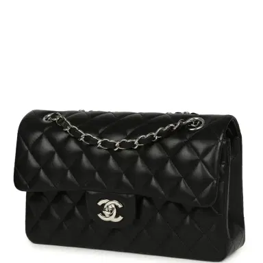 Chanel Pre-owned Chanel Small Classic Double Flap Bag Black Lambskin Silver Hardware | Thumbnail 3 Chanel Pre-owned Chanel Small Classic Double Flap Bag Black Lambskin Silver Hardware | Thumbnail 3