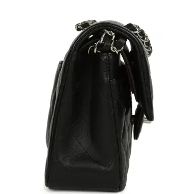Chanel Pre-owned Chanel Small Classic Double Flap Bag Black Lambskin Silver Hardware | Thumbnail 4 Chanel Pre-owned Chanel Small Classic Double Flap Bag Black Lambskin Silver Hardware | Thumbnail 4