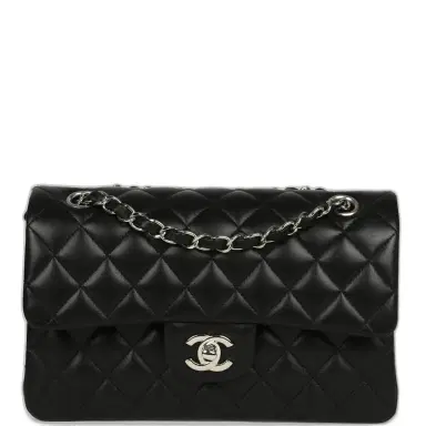 Chanel Pre-owned Chanel Small Classic Double Flap Bag Black Lambskin Silver Hardware | Thumbnail 1 Chanel Pre-owned Chanel Small Classic Double Flap Bag Black Lambskin Silver Hardware | Thumbnail 1
