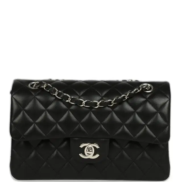Chanel Pre-owned Chanel Small Classic Double Flap Bag Black Lambskin Silver Hardware