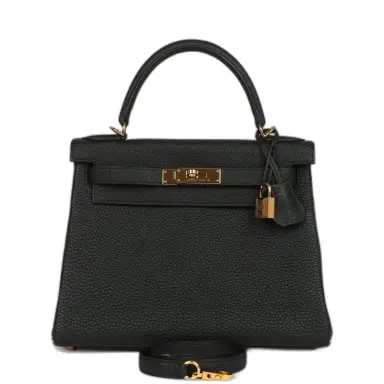HERMÈS Pre-owned Hermes Kelly Retourne 28 Black Togo Gold Hardware | Thumbnail 1