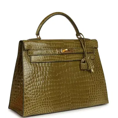 HERMÈS Vintage Hermes Kelly Sellier 32 Vert Anis Shiny Porosus Crocodile Gold Hardware | Thumbnail 2 HERMÈS Vintage Hermes Kelly Sellier 32 Vert Anis Shiny Porosus Crocodile Gold Hardware | Thumbnail 2