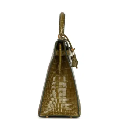 HERMÈS Vintage Hermes Kelly Sellier 32 Vert Anis Shiny Porosus Crocodile Gold Hardware | Thumbnail 3 HERMÈS Vintage Hermes Kelly Sellier 32 Vert Anis Shiny Porosus Crocodile Gold Hardware | Thumbnail 3