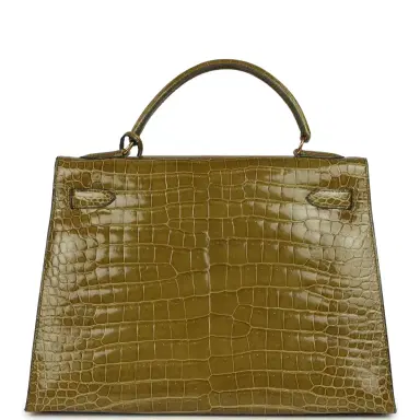 HERMÈS Vintage Hermes Kelly Sellier 32 Vert Anis Shiny Porosus Crocodile Gold Hardware | Thumbnail 4 HERMÈS Vintage Hermes Kelly Sellier 32 Vert Anis Shiny Porosus Crocodile Gold Hardware | Thumbnail 4