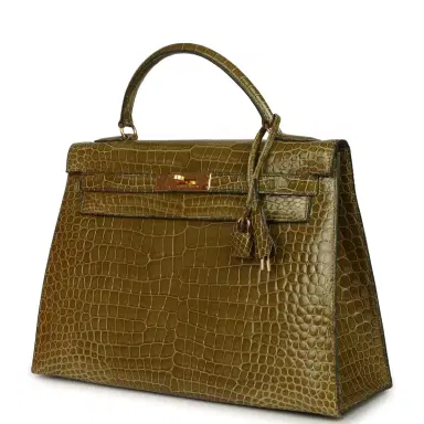 HERMÈS Vintage Hermes Kelly Sellier 32 Vert Anis Shiny Porosus Crocodile Gold Hardware | Thumbnail 5 HERMÈS Vintage Hermes Kelly Sellier 32 Vert Anis Shiny Porosus Crocodile Gold Hardware | Thumbnail 5