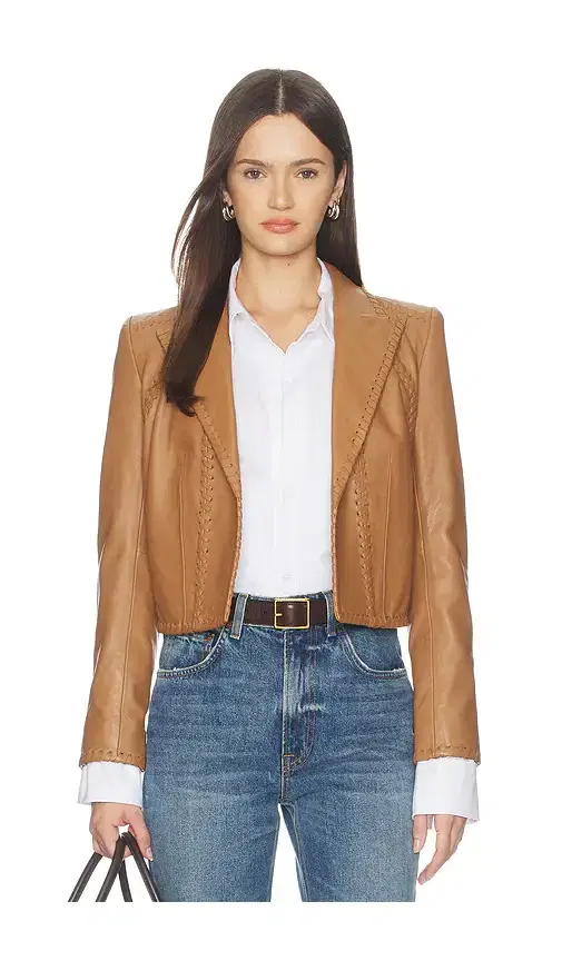 L'AGENCE Dulcie Leather Whipstitch Blazer