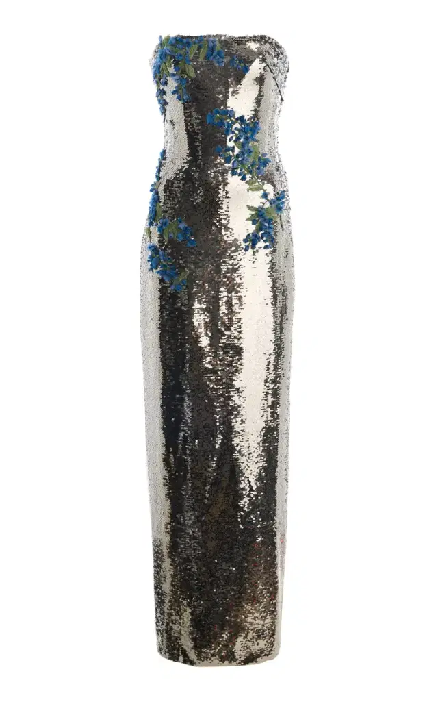 Monique Lhuillier Strapless Sequined Gown