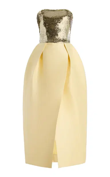 Monique Lhuillier Sequin-Bodice Cotton-Blend Mikado Midi Dress | Thumbnail 2