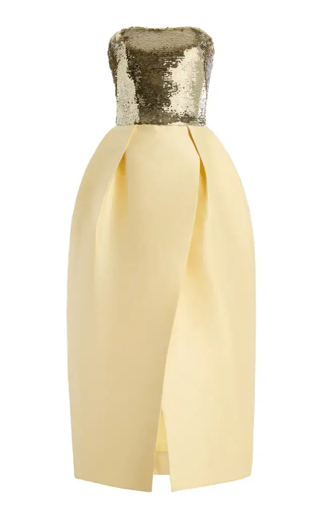Monique Lhuillier Sequin-Bodice Cotton-Blend Mikado Midi Dress