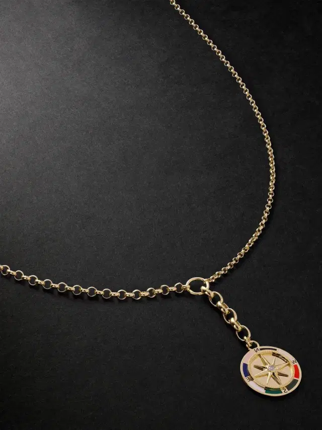 Internal Compass 18-Karat Gold, Enamel and Diamond Necklace - Men