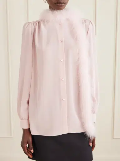 Valentino Garavani Feather-trimmed Silk Crepe De Chine Blouse | Thumbnail 3 Valentino Garavani Feather-trimmed Silk Crepe De Chine Blouse | Thumbnail 3