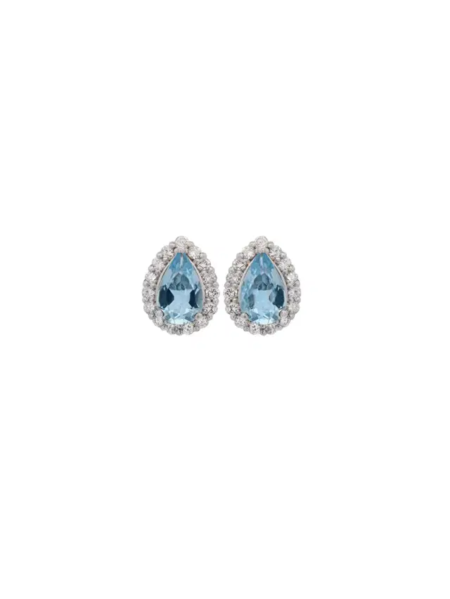 1.64ct Aquamarine Diamond Platinum Pear Halo Stud Earrings