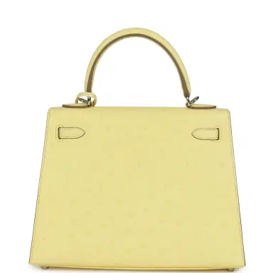 HERMÈS Hermes Kelly Sellier 25 Limoncello Ostrich Palladium Hardware | Thumbnail 4 HERMÈS Hermes Kelly Sellier 25 Limoncello Ostrich Palladium Hardware | Thumbnail 4