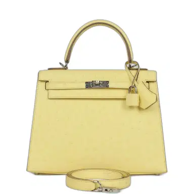 HERMÈS Hermes Kelly Sellier 25 Limoncello Ostrich Palladium Hardware | Thumbnail 1 HERMÈS Hermes Kelly Sellier 25 Limoncello Ostrich Palladium Hardware | Thumbnail 1