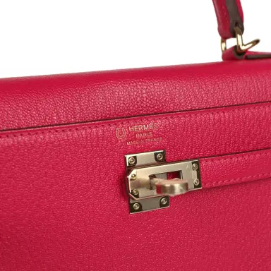 HERMÈS Hermes Special Order (HSS) Kelly Sellier 25 Rose Mexico Verso Chevre Mysore Permabrass Hardware | Thumbnail 7