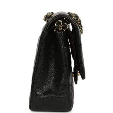 Chanel Pre-owned Chanel Medium Classic Double Flap Black Caviar Gold Hardware | Thumbnail 3