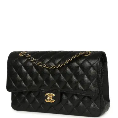 Chanel Pre-owned Chanel Medium Classic Double Flap Black Caviar Gold Hardware | Thumbnail 5