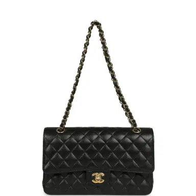 Chanel Pre-owned Chanel Medium Classic Double Flap Black Caviar Gold Hardware | Thumbnail 7