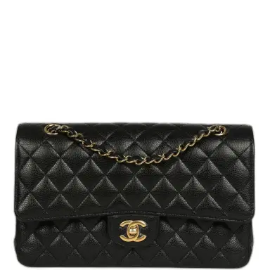 Chanel Pre-owned Chanel Medium Classic Double Flap Black Caviar Gold Hardware | Thumbnail 1