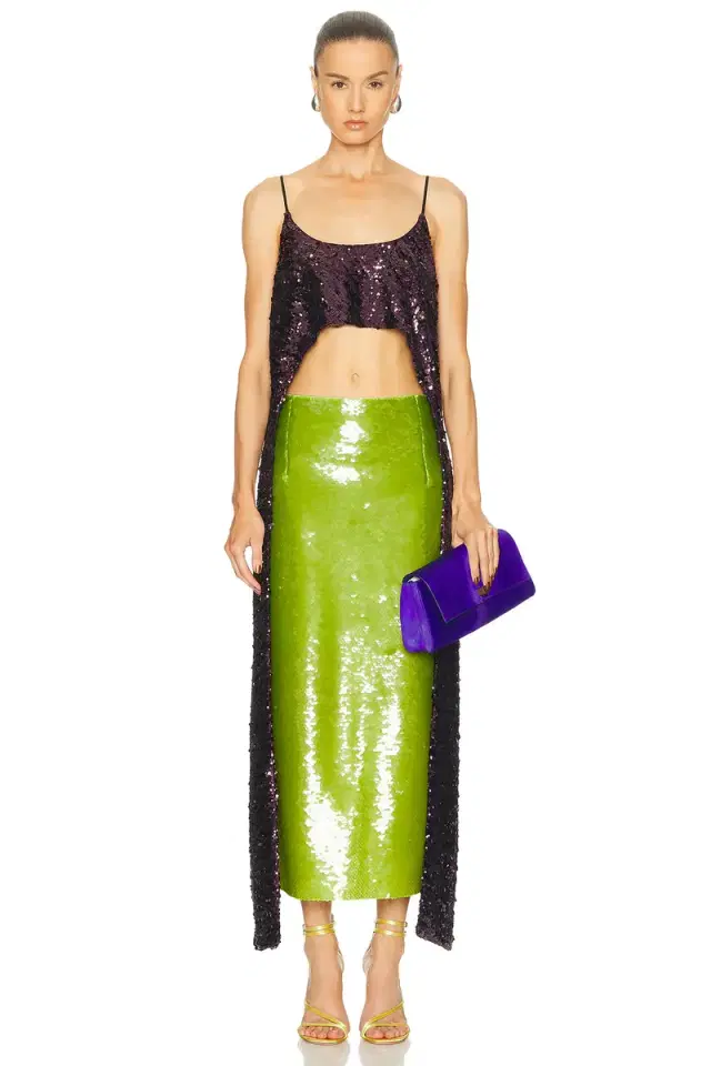 RABANNE Paillette High Low Tank Top