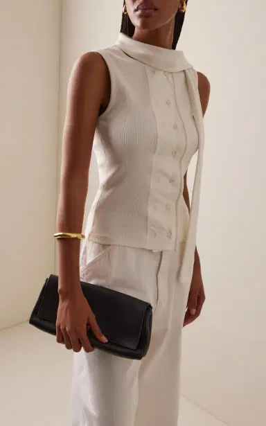 Lemaire Asymmetric Fitted Cotton-Linen Top | Thumbnail 2 Lemaire Asymmetric Fitted Cotton-Linen Top | Thumbnail 2