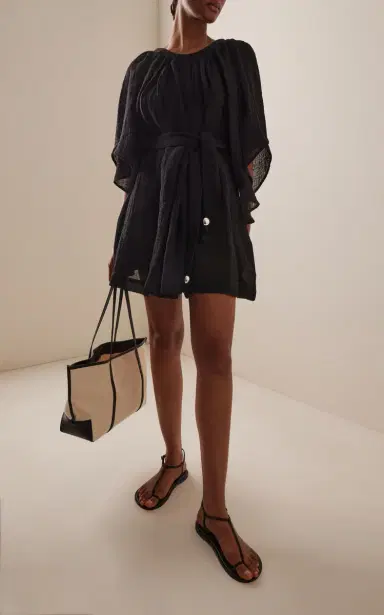 Lisa Marie Fernandez Angel-Sleeve Linen-Blend Gauze Mini Dress | Thumbnail 2