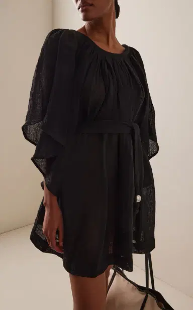 Lisa Marie Fernandez Angel-Sleeve Linen-Blend Gauze Mini Dress | Thumbnail 3