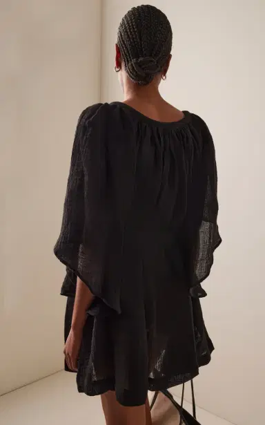 Lisa Marie Fernandez Angel-Sleeve Linen-Blend Gauze Mini Dress | Thumbnail 4