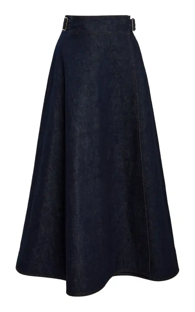 Wrap Denim Midi Skirt
