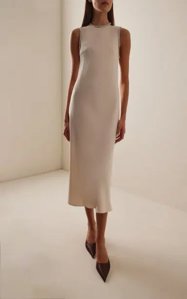 Prada Crystal-Trimmed Sablé Midi Dress | Thumbnail 2 Prada Crystal-Trimmed Sablé Midi Dress | Thumbnail 2