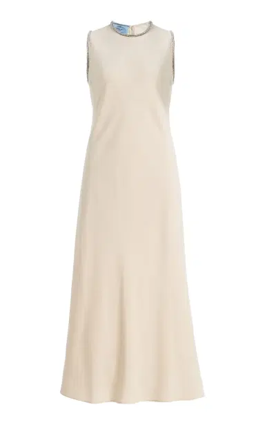 Prada Crystal-Trimmed Sablé Midi Dress | Thumbnail 6 Prada Crystal-Trimmed Sablé Midi Dress | Thumbnail 6