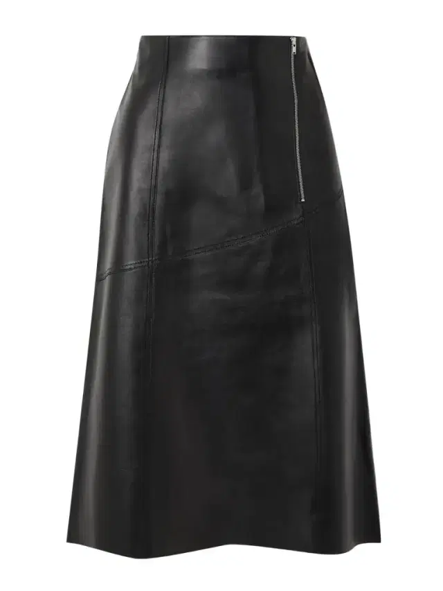 Paneled Leather Midi Skirt