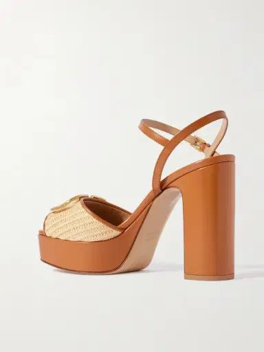 Valentino Garavani Vlogo Signature 115 Leather-trimmed Raffia Platform Sandals | Thumbnail 3