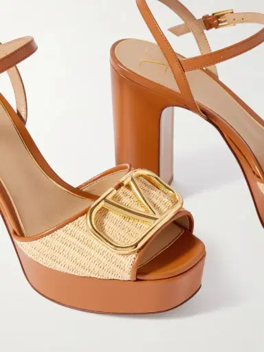 Valentino Garavani Vlogo Signature 115 Leather-trimmed Raffia Platform Sandals | Thumbnail 4