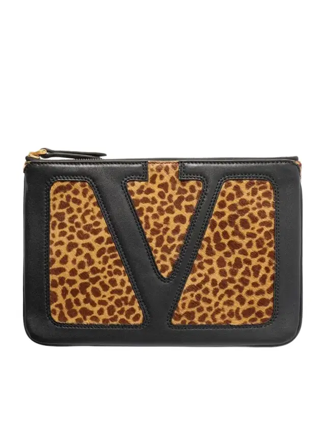 Viva Superstar Medium Leather-trimmed Leopard-print Calf Hair Clutch