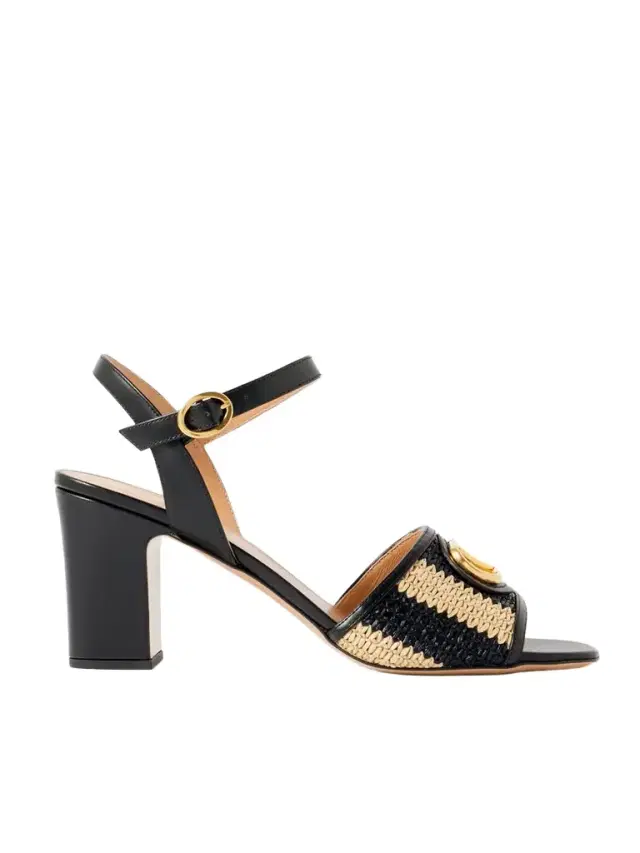 Vlogo Signature 75 Embellished Leather-trimmed Striped Raffia Sandals