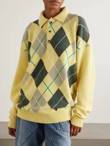 JW Anderson + Pringle Argyle Wool Polo Sweater | Thumbnail 3 JW Anderson + Pringle Argyle Wool Polo Sweater | Thumbnail 3
