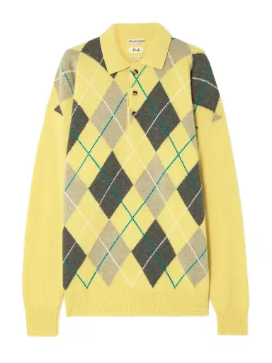 JW Anderson + Pringle Argyle Wool Polo Sweater | Thumbnail 1 JW Anderson + Pringle Argyle Wool Polo Sweater | Thumbnail 1