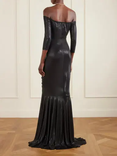 Norma Kamali Off-the-shoulder Ruched Stretch-lamé Gown | Thumbnail 3