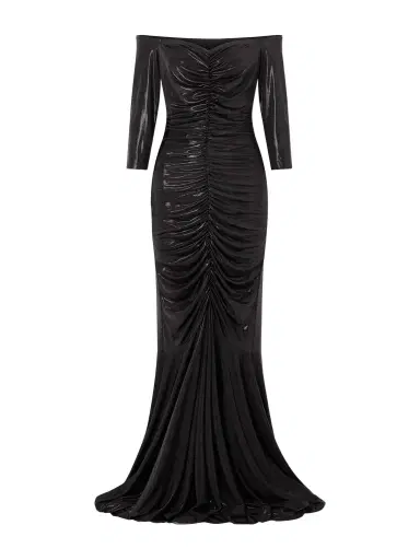 Norma Kamali Off-the-shoulder Ruched Stretch-lamé Gown | Thumbnail 1