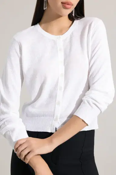 LARS ANDERSSON Long Sleeve Crewneck Cardigan - White | Thumbnail 2 LARS ANDERSSON Long Sleeve Crewneck Cardigan - White | Thumbnail 2
