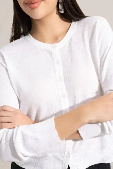 LARS ANDERSSON Long Sleeve Crewneck Cardigan - White | Thumbnail 3 LARS ANDERSSON Long Sleeve Crewneck Cardigan - White | Thumbnail 3