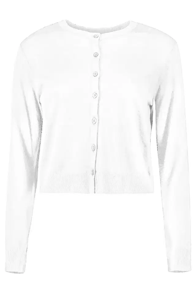 Long Sleeve Crewneck Cardigan - White