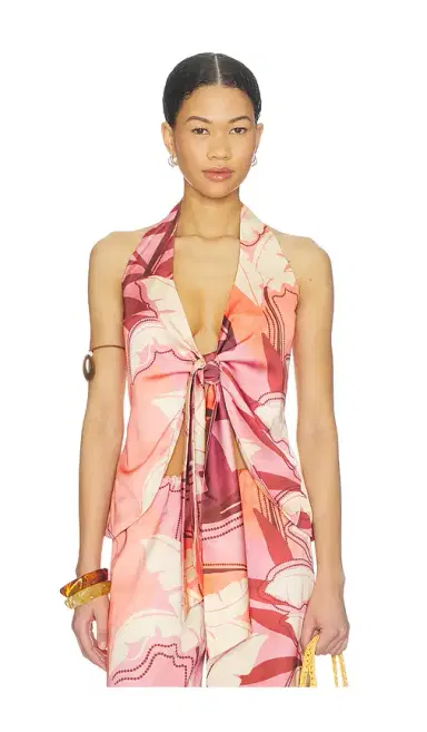 SEVEN WONDERS Kaeli Tie Front Halter Top | Thumbnail 1