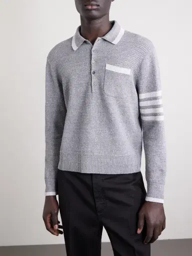 Thom Browne Striped Linen and Cotton-Blend Polo Sweater - Men | Thumbnail 3